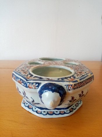 Oil Cruet Holder In Earthenware: Rouen XVIIIth Century.