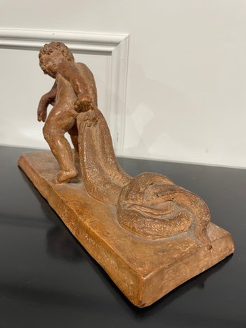 Sylvestre Clerc - Enfant Tirant Un Serpent Sculpture Terre Cuite Susse Frères