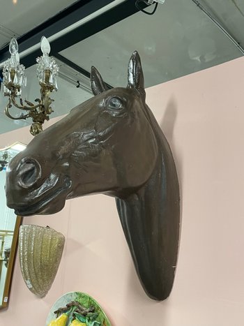 Tête De Cheval Décorative En Plâtre H: 80 Cm