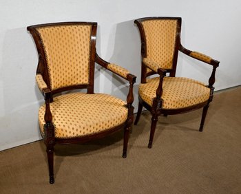 Pair of Mahogany Armchairs, Louis XVI style - 2nd part of the XIXth century