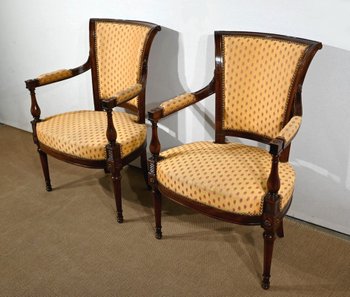 Pair of Mahogany Armchairs, Louis XVI style - 2nd part of the XIXth century