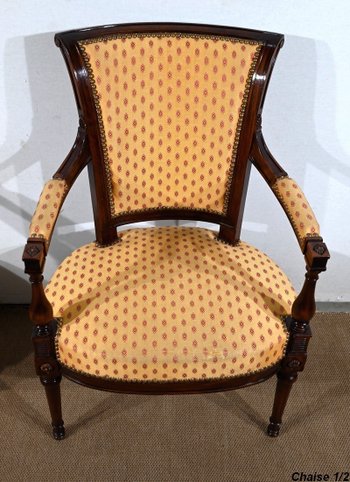 Pair of Mahogany Armchairs, Louis XVI style - 2nd part of the XIXth century