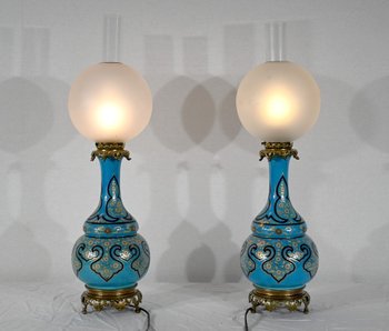 Pair of Porcelain and Bronze Lamps, Napoleon III - Mid 19th century