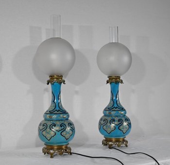 Pair of Porcelain and Bronze Lamps, Napoleon III - Mid 19th century