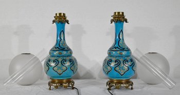 Pair of Porcelain and Bronze Lamps, Napoleon III - Mid 19th century