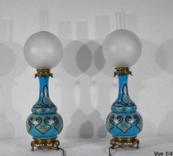 Pair of Porcelain and Bronze Lamps, Napoleon III - Mid 19th century