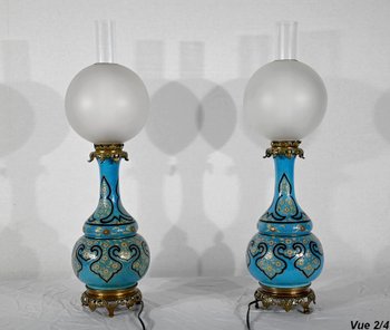 Pair of Porcelain and Bronze Lamps, Napoleon III - Mid 19th century