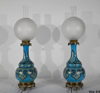 Pair of Porcelain and Bronze Lamps, Napoleon III - Mid 19th century