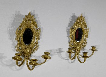 Pair of gilded bronze wall lights, Napoleon III period - mid 19th century