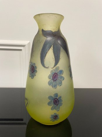 Legras - Frosted Glass Vase With Art Deco Flower Design