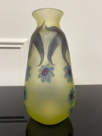 Legras - Frosted Glass Vase With Art Deco Flower Design