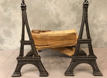 Old Andirons In Polished Cast Iron Representing The Eiffel Tower Around 1900