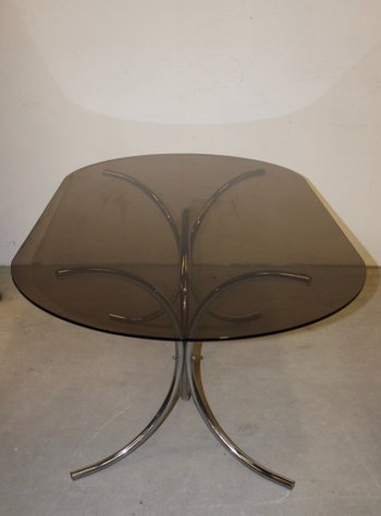 Smoked glass table with chrome base circa 1970