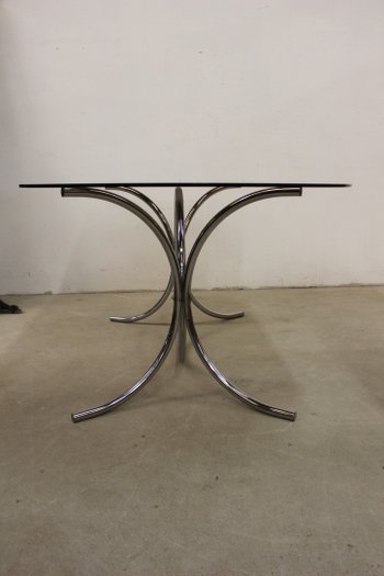 Smoked glass table with chrome base circa 1970