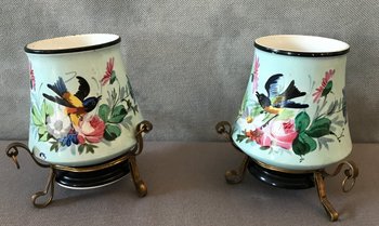 Pair Of Small Porcelain Pot-Holders From Old Paris 19th Century