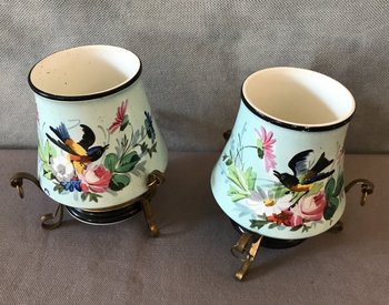 Pair Of Small Porcelain Pot-Holders From Old Paris 19th Century