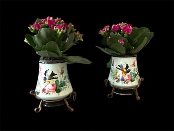 Pair Of Small Porcelain Pot-Holders From Old Paris 19th Century