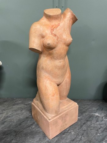 Sculpture A L'Antique Torso Of Venus Terra Cotta Signed Henri Martinet