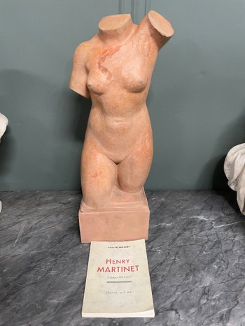 Sculpture A L'Antique Torso Of Venus Terra Cotta Signed Henri Martinet