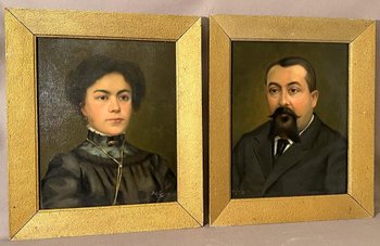 Portraits Oil On Canvas Mr. And Mrs. Signed Gunnar Widforss 1909