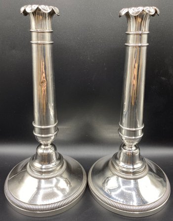 PAIR OF SILVER TORCHES