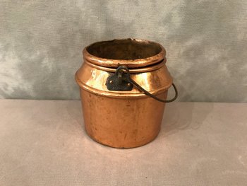 Pot à colle en cuivre d'époque 18 ème avec son bain marie 