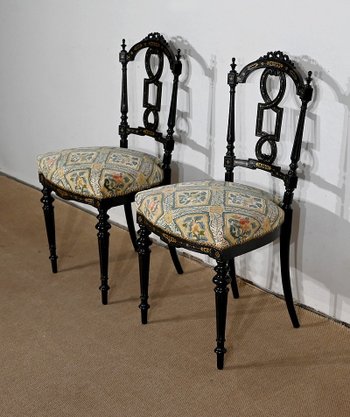 Paire de Chaises laquées noires, style Louis XVI, époque Napoléon III – Milieu XIXe