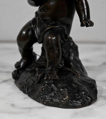 Bronze " Putto with a bow " - XIXth century