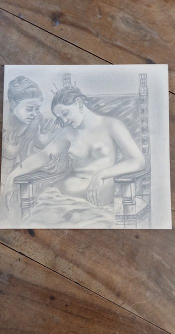 Disegno a matita grigia/ La morte di Cleopatra