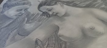 Disegno a matita grigia/ La morte di Cleopatra