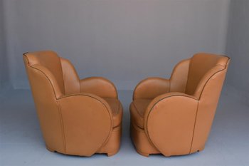 Pair Of Art Deco Leather Paquebot Armchairs