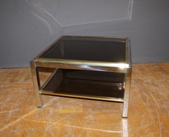 Square chrome and brass side table by Willy Rizzo circa 1970