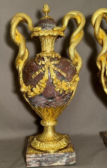 Pair Of Vases In Purple Marble And Gilt Bronze Louis XVI Style From The 19th Century