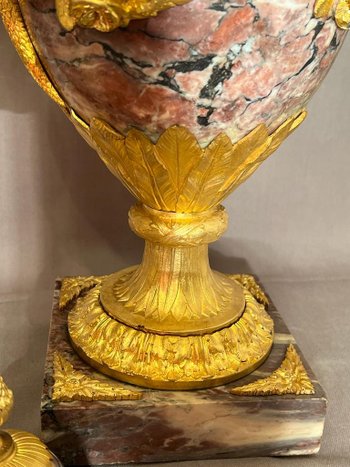 Pair Of Vases In Purple Marble And Gilt Bronze Louis XVI Style From The 19th Century