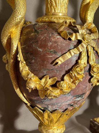 Pair Of Vases In Purple Marble And Gilt Bronze Louis XVI Style From The 19th Century