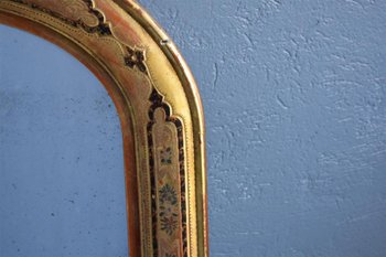 Miroir Napoléon III en Bois Et Stuc Doré Et Polychromie