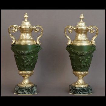 Pair Of Covered Vases After Clodion Nineteenth