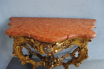 Louis XV Console In Golden Wood Marble Top