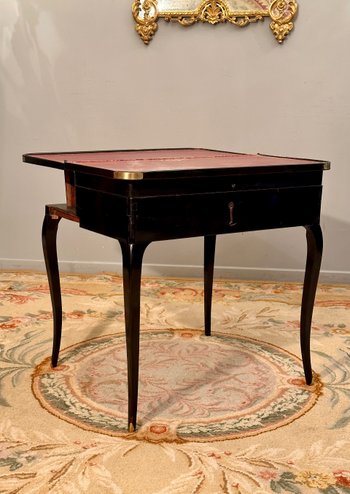 Black Lacquered Tric Trac Game Table, Louis XV Period Around 1750