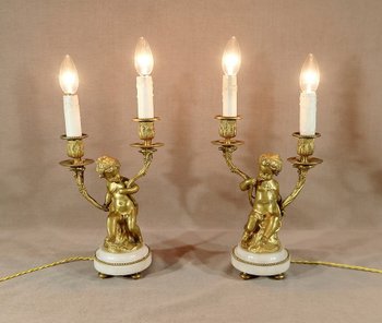 Pair of Candlesticks in Gilt Bronze, Louis XVI style - 19th century