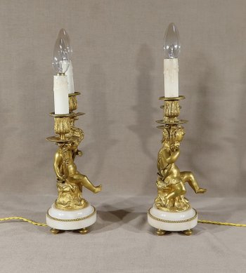 Pair of Candlesticks in Gilt Bronze, Louis XVI style - 19th century