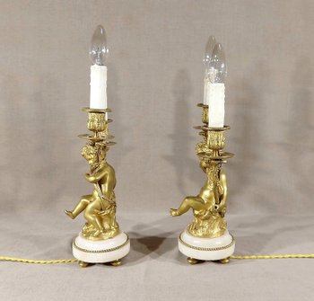 Pair of Candlesticks in Gilt Bronze, Louis XVI style - 19th century