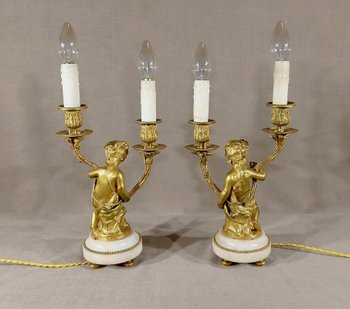 Pair of Candlesticks in Gilt Bronze, Louis XVI style - 19th century