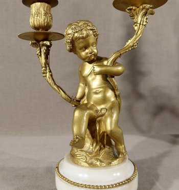 Pair of Candlesticks in Gilt Bronze, Louis XVI style - 19th century