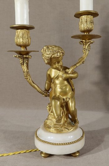 Pair of Candlesticks in Gilt Bronze, Louis XVI style - 19th century