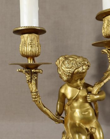 Pair of Candlesticks in Gilt Bronze, Louis XVI style - 19th century