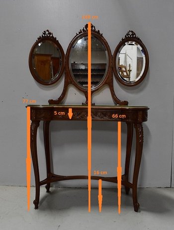 Atypical Rognon Dressing table in solid Walnut, Louis XVI style - Early XXth century