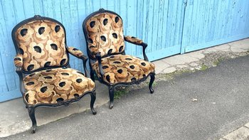 Pair Of La Reine Laquered Armchairs. Napoleon III, XIXth Century