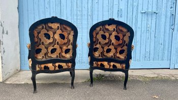 Pair Of La Reine Laquered Armchairs. Napoleon III, XIXth Century