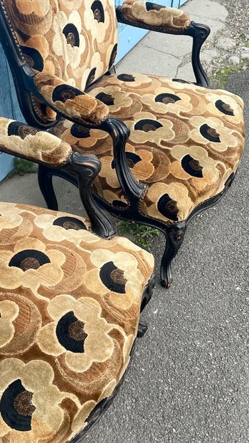 Pair Of La Reine Laquered Armchairs. Napoleon III, XIXth Century